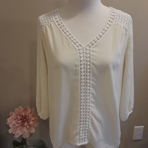 XHILARATION Cream Crochet Blouse